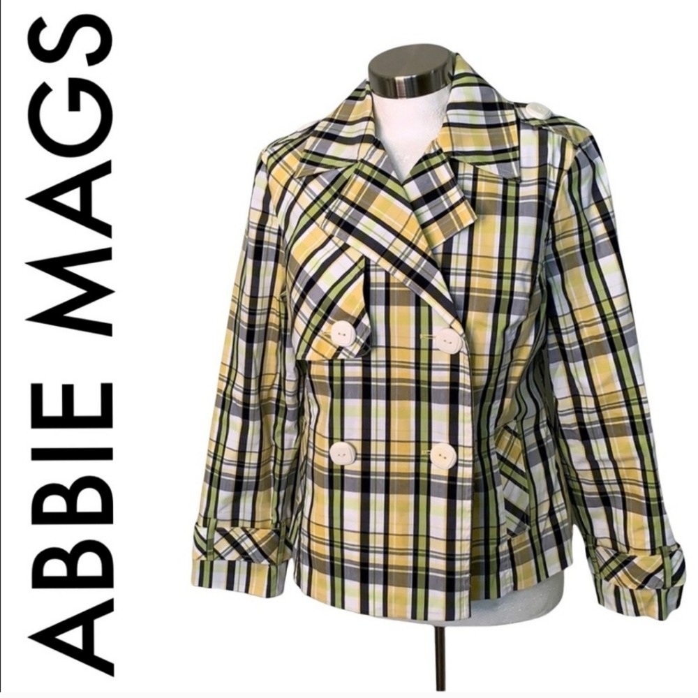 Abbie Mags Yellow Plaid Lightweight Jacket Size M